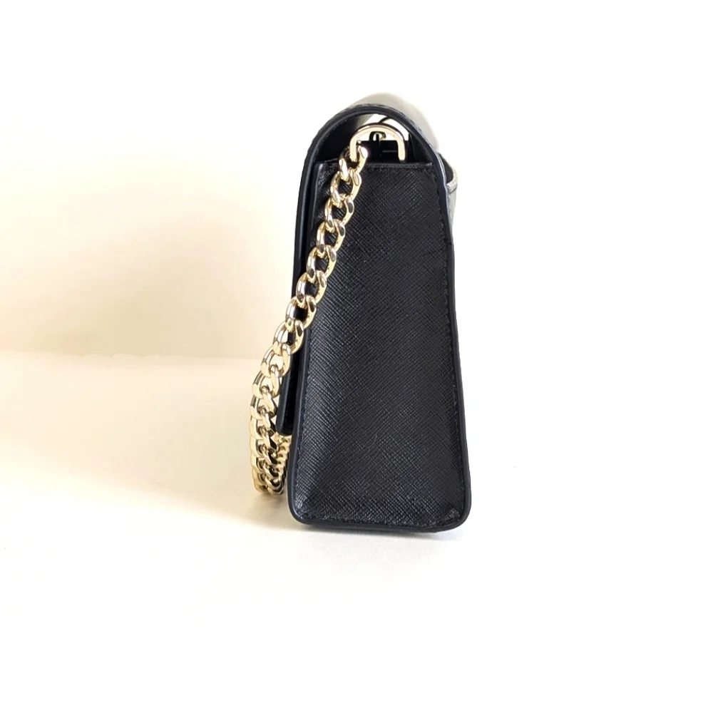 Kate Spade Carson Handbag Short Chain Strap Black Saffiano Leather Gold Tone